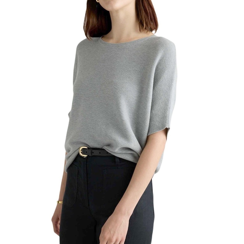 Quince Womens L Gray Relaxed Dolman Sleeve Casual Lightweight Knit Sweater Top